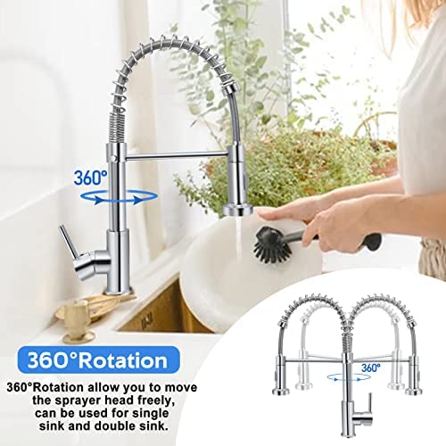New ZHZIRO Kitchen Tap, Kitchen Sink Mixer Tap with 360° Swivel Pull Down  Sprayer Commercial Kitchen Taps Single Handle Mixer Tap Cold and Hot 2-Modes  Spray with Standard Fittings(Silver) – ZHZIRO
